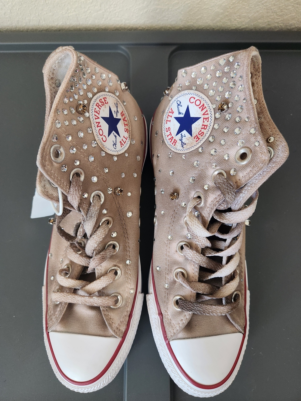 Converse Tan Rhinestone High Top Sneakers